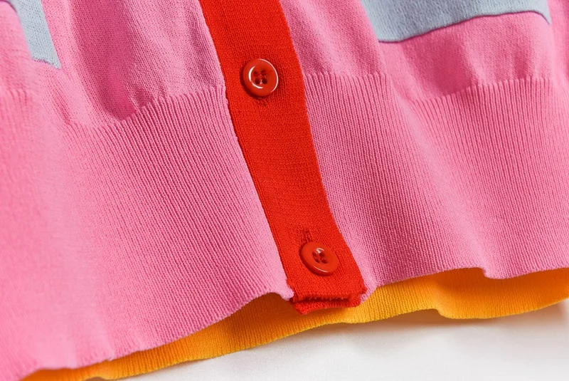 

2020 Sweater Women Spring Autumn Cardigan V-neck Thin Pink Pockets Preppy Style Patchwork Sweet Coat Casual Knit Loose Outwear