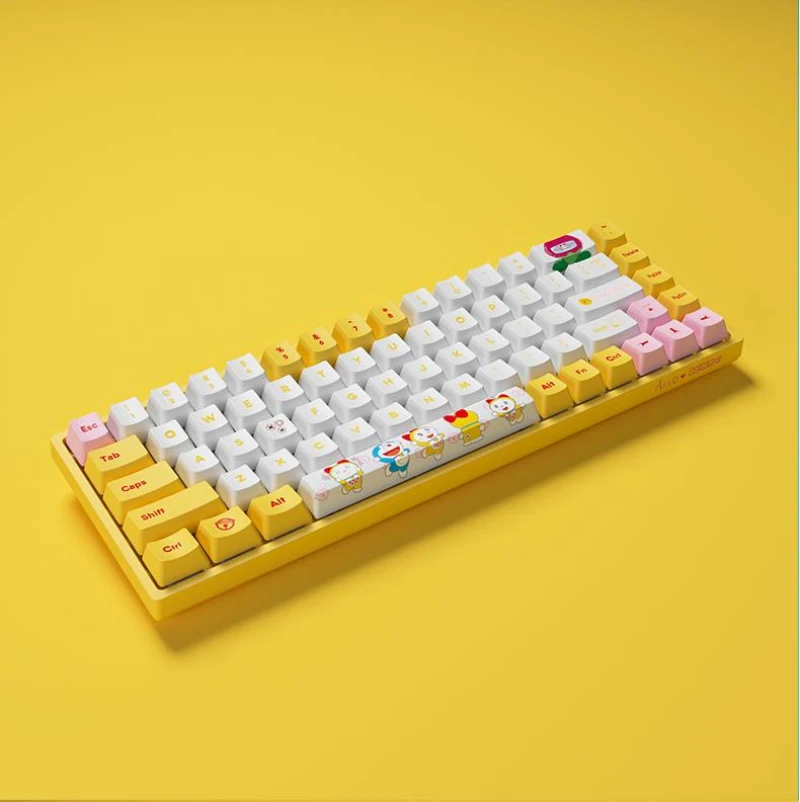Newest AKKO Doraemon Dorami Wireless bluetooth keyboard 3068V2 yellow RGB backlight mechanical Office keyboard gift for girl