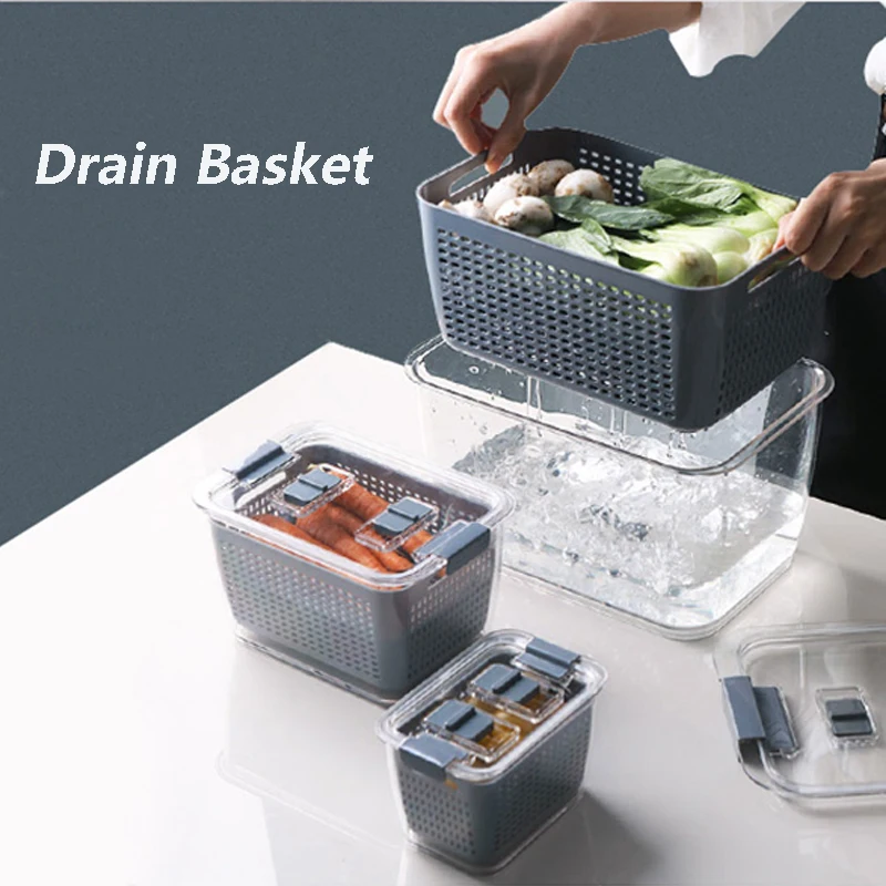 

Дренажная корзина для холодильника, двухслойный контейнер для хранения свежести, коробка для хранения, дренажная корзина для хранения фрук...