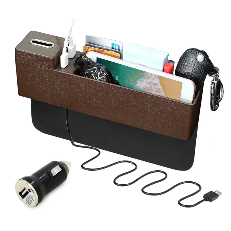 Car Console Side Pocket Seat Gap Storage Manager with Anti Slip Pad Coin Box and 2 USB Charging Ports | Автомобили и мотоциклы