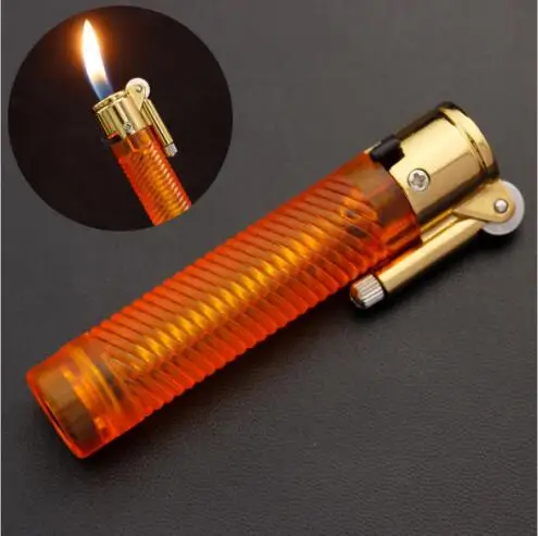 Оригинальная цилиндрическая прозрачная зажигалка с открытым огнем маленькая