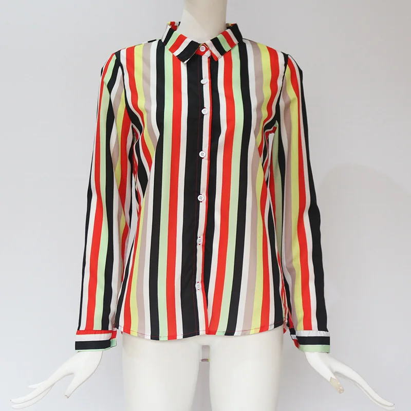 

2020 Autumn European and American Hot Striped V-neck Long-Sleeved Upper Garment Chiffon Shirt Women's Casual Home Shirt