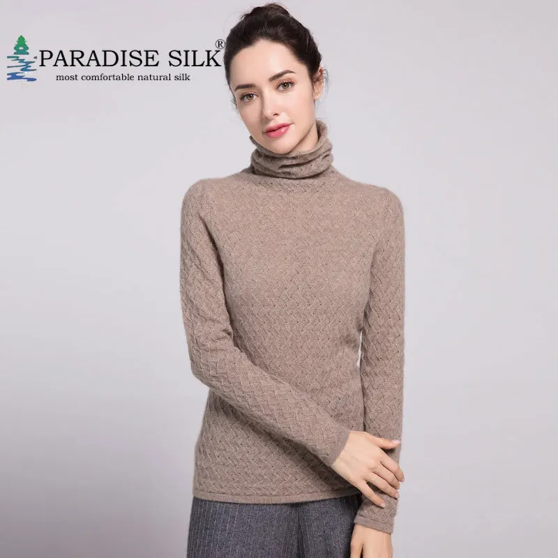 Women Wool Pullover 100% Cashmere Knit Sweater Turtleneck Long Sleeves Layering White Beige Size S M L XL | Женская одежда