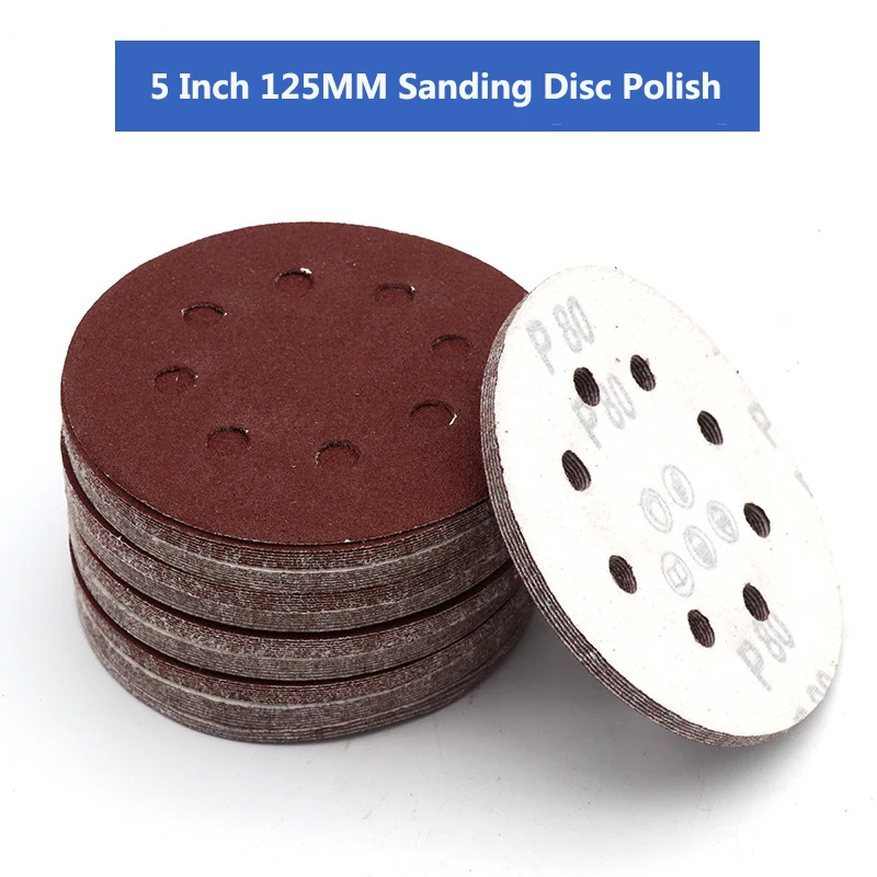 

10pcs 5Inch 125mm Round Sandpaper Eight Hole Disk Sand Sheets Grit 40-2000 Hook and Loop Sanding Disc Polish