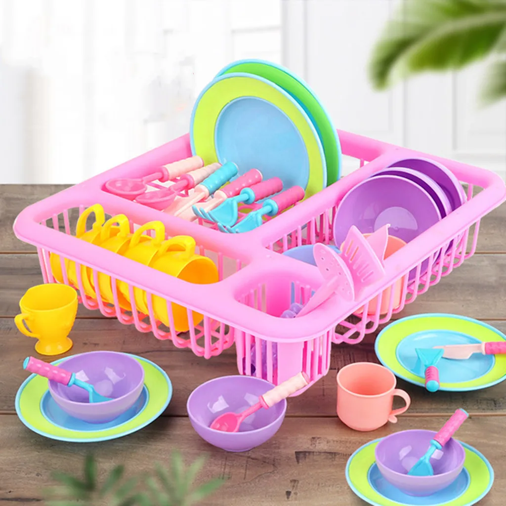 Детская ролевая игра посуда Кухня Пособия по кулинарии Playset мыть и сушить посуды