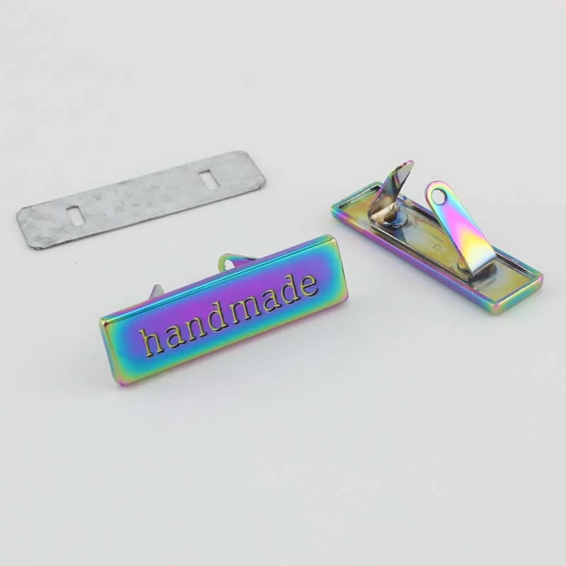 rainbow 20-100 штук, 5 цветов 36*10 мм ручной работы тон на тон прямоугольные металлические бирки для кошельков, сумки для шитья металлические этикетки ручной работы - Цвет: rainbow