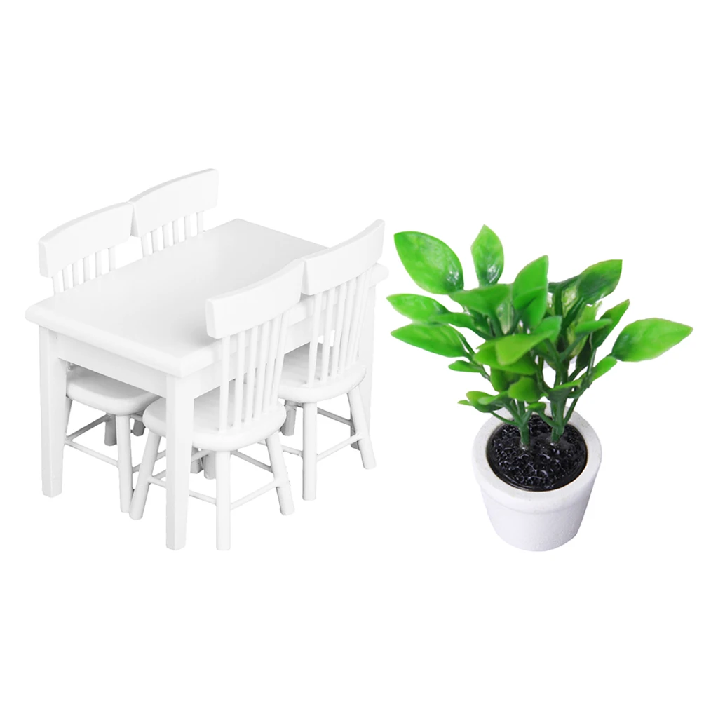 

Wooden White Table Chair 1:12 Dollhouse Home Furnishing Decor Accessory