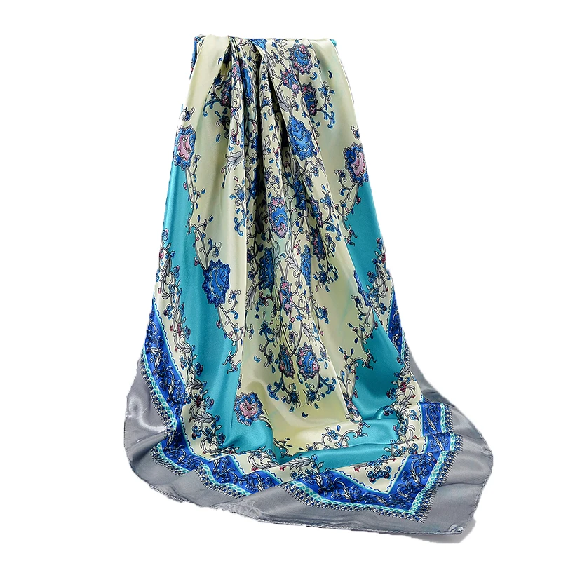 Большой хиджаб шарфы для женщин модный принт атласный шарф Женский 90 см x
