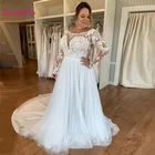Свадебное платье с длинными рукавами, кружевной аппликацией, а-силуэт, свадебные платья, Индивидуальный размер, скромное платье невесты, белое, цвета слоновой кости