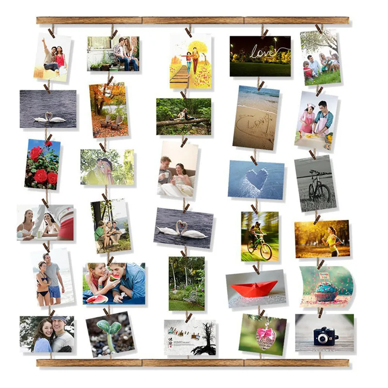 Деревянные с рисунком фоторамка для декора стен 26 × 29 дюймов с 30 зажимами коллаж художественные принты деревянная веревка фото папка A1