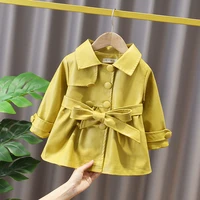 2021 spring kids girls clothes baby outfit long leather jacket coats for toddler children girls clothing belt pu leather jackets