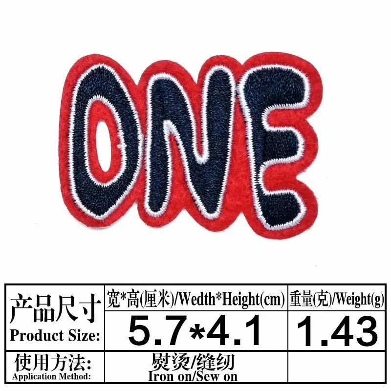 

100 шт./лот нашивки с вышивкой буквы ONE красные черные украшения для одежды Швейные аксессуары «сделай сам» железная теплопередающая апплика...