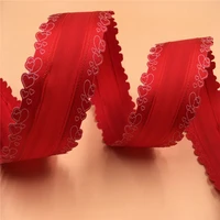 38mm 25yards wired edge red ribbon ultrasonic die cut edges heart style for festival christmas decoration new year gift wrapping