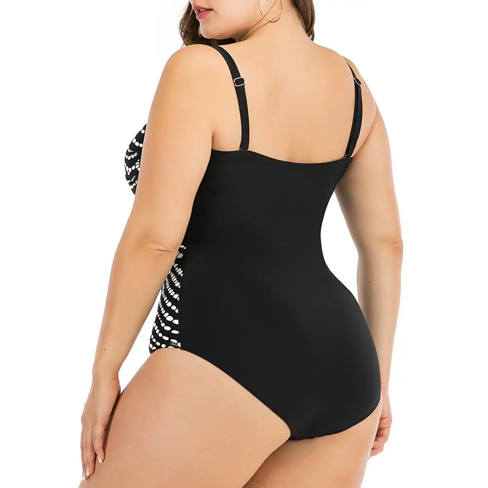 Женский цельный купальник размера плюс винтажный черно-белый монокини с принтом