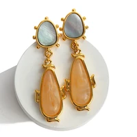 aensoa vintage stone shell geometric drop earrings for women elegant acrylic long earrings pendant statement party jewelry 2021