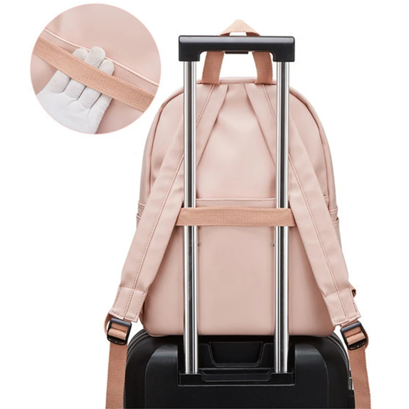 

Solid Color PU Women Backpack High Quality Fabrics Waterproof Female Bags Laptop Student Schoolbag New Fashion Travel Backpack