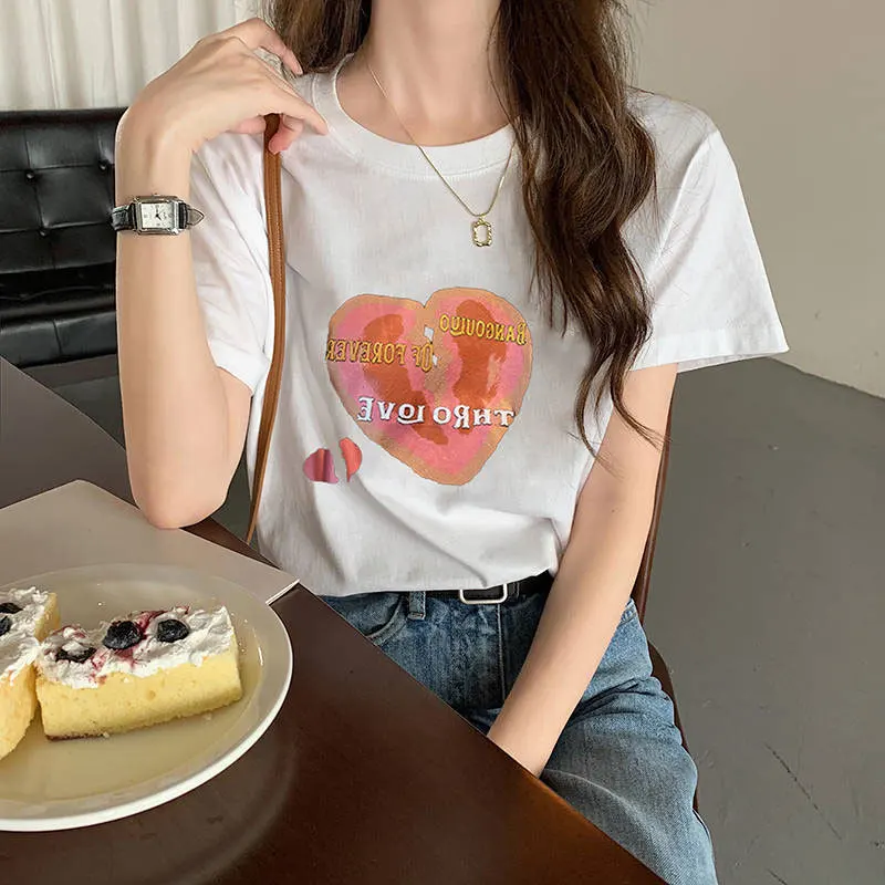 

2021 New Summer Korean Loose Love Printing Short Sleeve T-shirt Women's Versatile T-shirt
