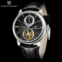 real tourbillon mechanical brand watches 100m waterproof black genuine leather sapphire watch men moon phase luxury man clock