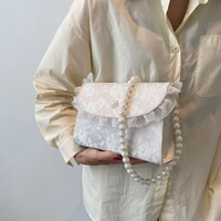 elegant women lace crossbody bag fashion simple ladies flap shoulder messenger bags small portable female pearl chain handbags