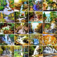 gatyztory paint by number waterfall scenery drawing on canvas gift diy pictures by numbers nature kits handpainted art home deco