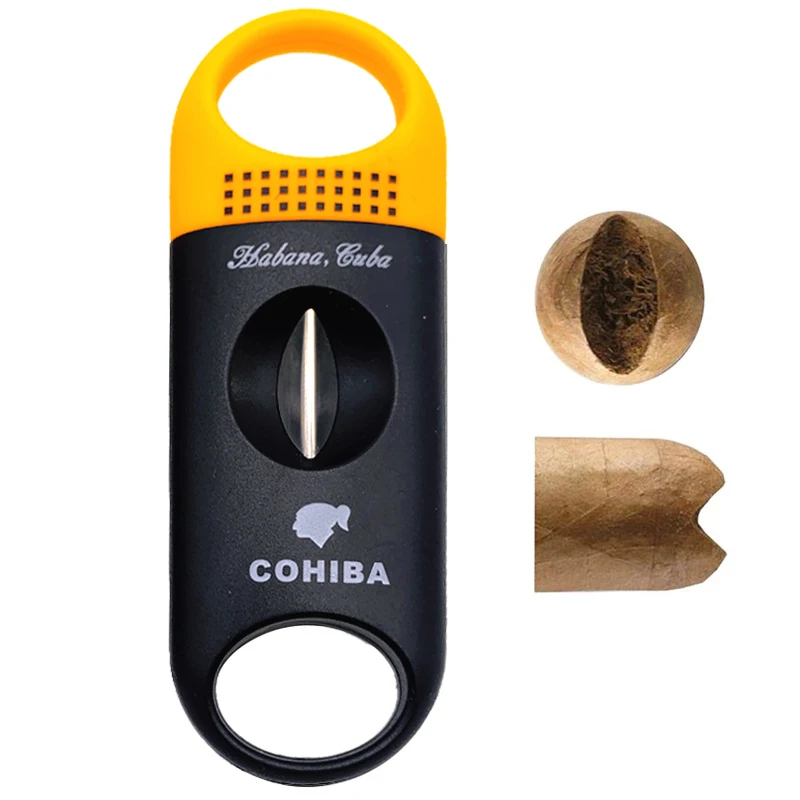 Новинка, резак для сигар COHIBA, пластиковое V-образное лезвие из нержавеющей стали, гильотинная портативная резак для сигар, карманные гаджеты, резак для сигар Zigarren - изображение