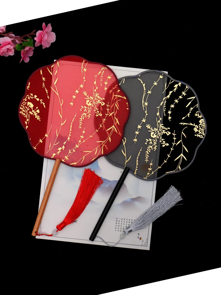 

Chinese Style round Fan Long Handle Court Han Chinese Clothing Photography Props hand held fan chinese dance fan folding fan