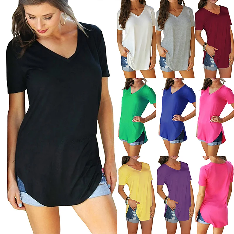 

Summer V-Neck Short-Sleeved T-Shirt Woman Loose Casual Plus Size Tops for Women Black S-5Xl 9 Colors Tees Women's 2021 New