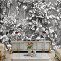 custom photo mural european 3d carving flowers pattern grey non woven wallpaper bedroom living room sofa background wall decor