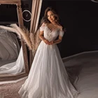 Блестящее длинное ТРАПЕЦИЕВИДНОЕ свадебное платье Thinyfull, кружевное Цветочное платье с открытыми плечами, модель 2022, свадебные платья для невесты