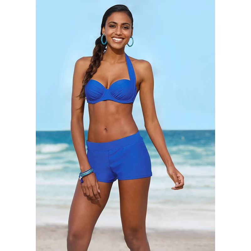 2019 купальник Танкини купальники женские летние сплошной цвет пляжные бикини