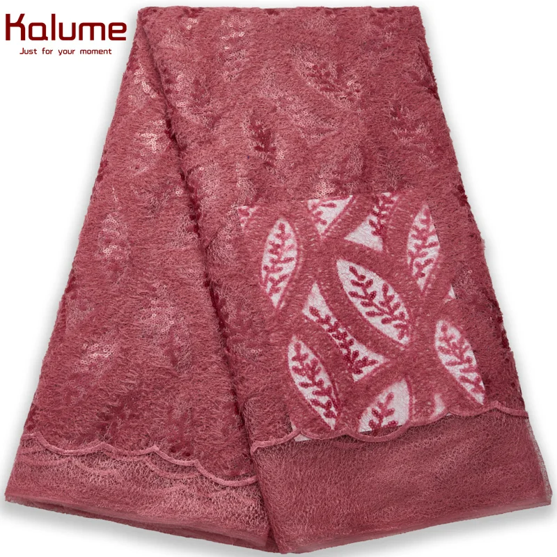 

Kalume Nigerian Tulle Lace Fabric High Quality African Tulle Fabrics By Meter Sequins For Sewing Party Wedding Cloth F2695