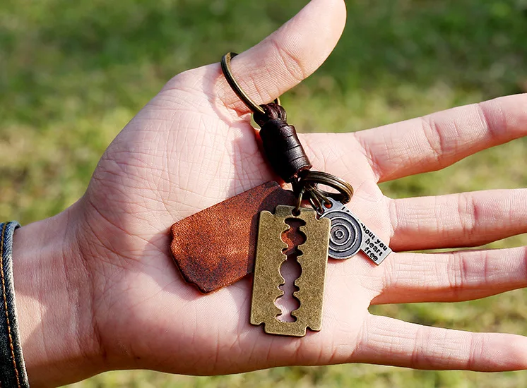 Модный мужской брелок в стиле панк рок металлический кожаный держатель с лезвием