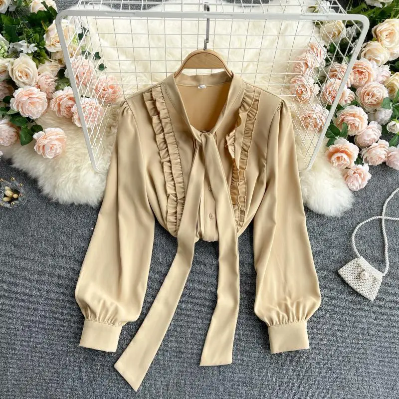 

2021 new fashion women's clothing Full Bow shirts womens tops