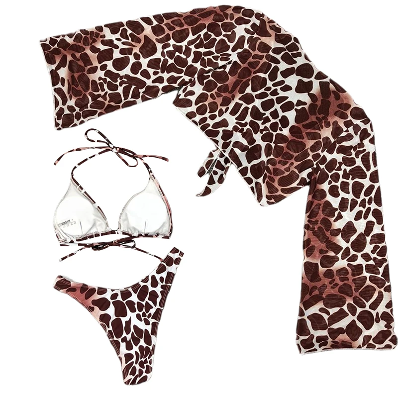 Женский купальный костюм из 3 предметов пальто с длинным рукавом цветочным