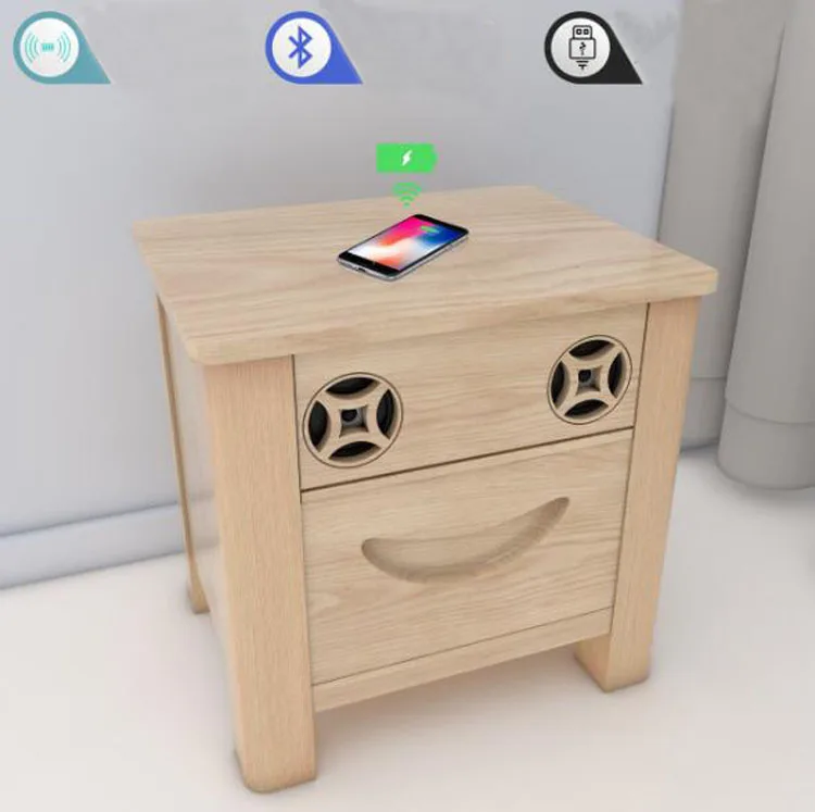 Умная прикроватная тумбочка из массива дерева с беспроводной зарядкой и