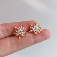 yaologe inlaid white plant flowers snowflake earrings tiny cute golden stud earrings for women 2020 fashion statement jewelry
