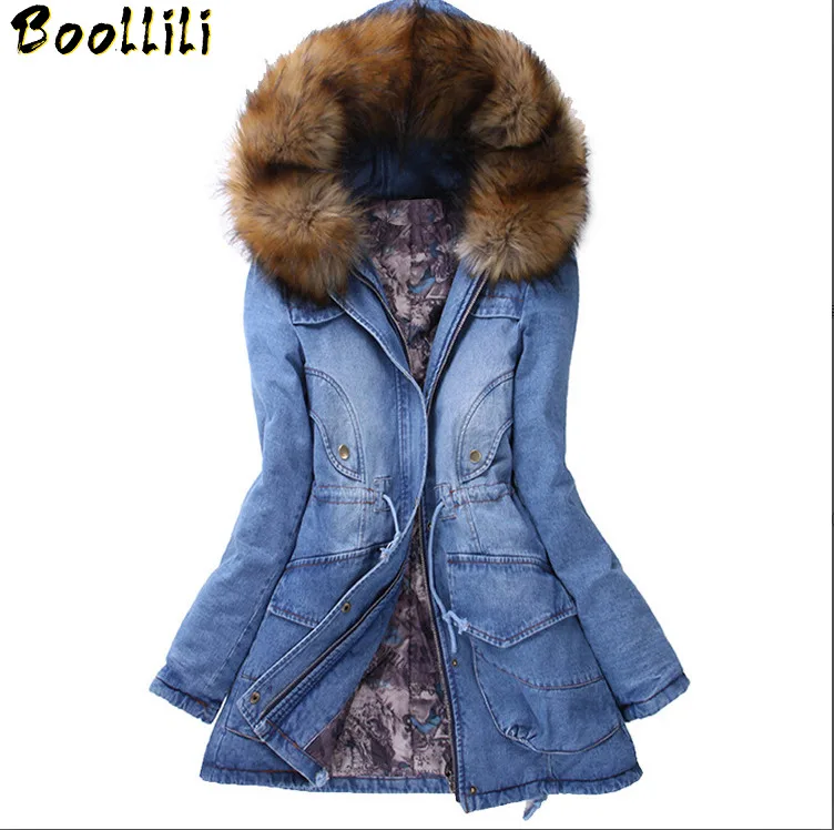 Женская Стеганая куртка Boollili длинная парка из плотного хлопка джинсовая для зимы