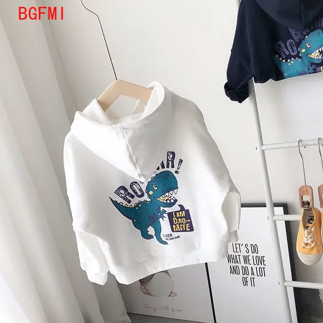 

2-8T Baby Boys Girls Cotton Hooded Spring Autumn White Black Children's Fall Toddler Kid Clothes Dinosaur Long-sleeved T Shirt
