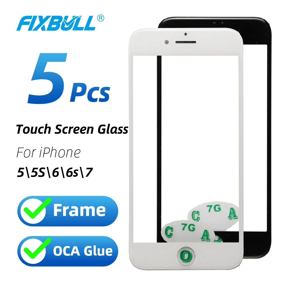 5 шт., сенсорная панель FIXBULL 4,7 дюйма 5,5 дюйма для iPhone 5 5S 5C 6 6S 7, сенсорный экран, стеклянные запчасти для ремонта с рамкой OCA