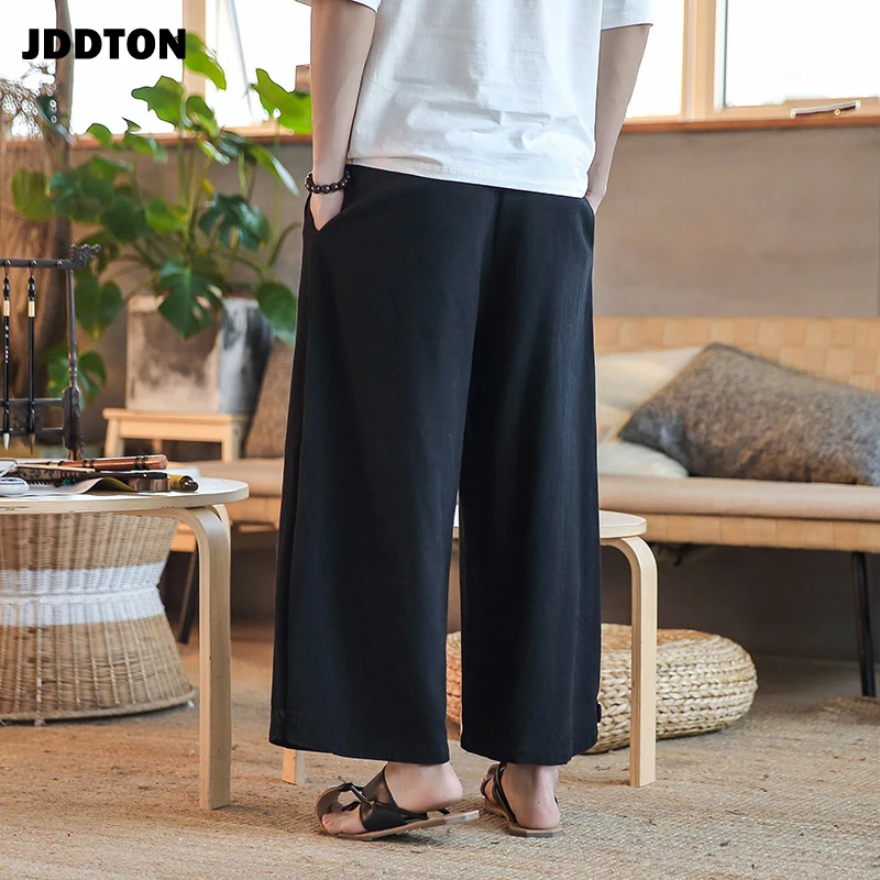 JDDTON мужские широкие брюки хлопковые и льняные Модные шаровары однотонные Harajuku