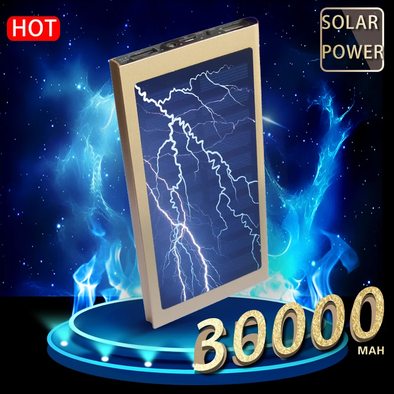 Ультратонкое портативное зарядное устройство на солнечной энергии 30000 мАч два USB