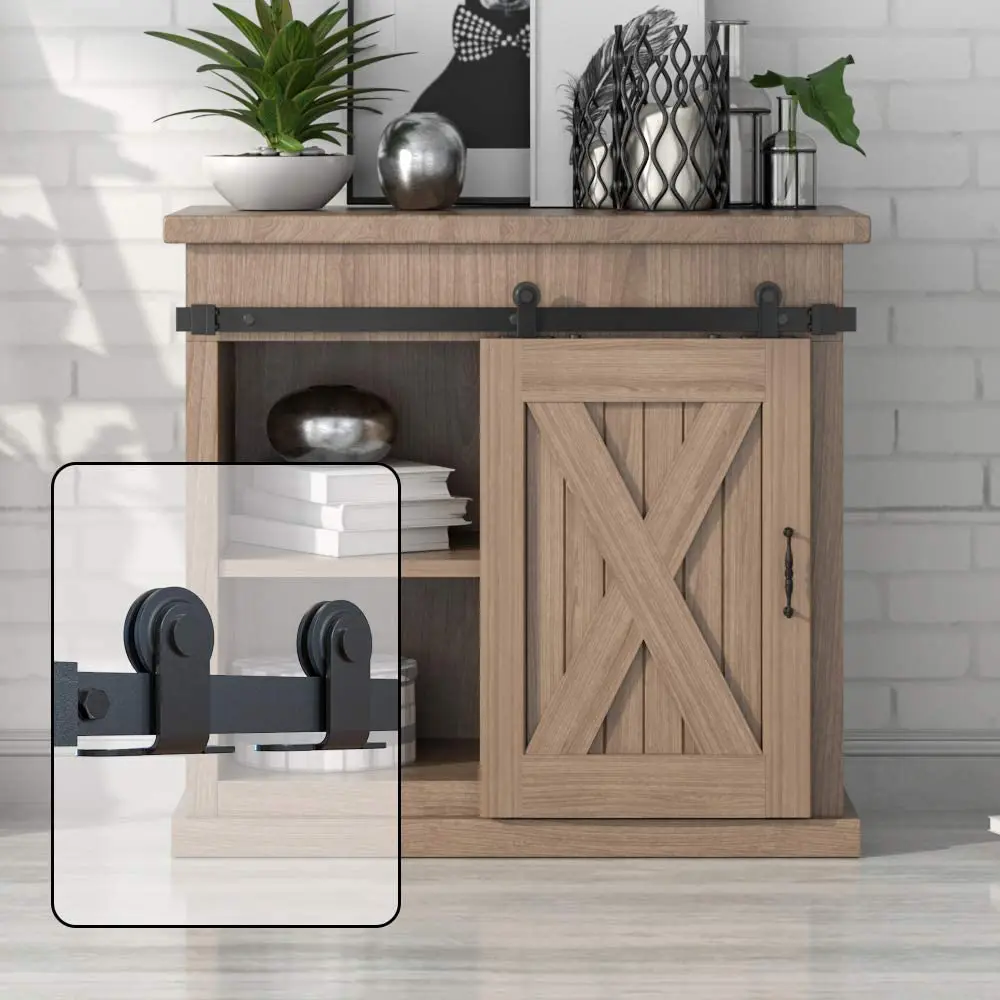 

JACHOR 24-72'' Super Mini Barn Door Slide Hardware T Shape Cabinet Roller Track for Single Doors