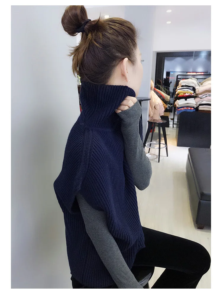 

BELIARST 2019 New Autumn and Winter Thick Vest Women High Collar Pullover Loose Large Size Vest Fashion Ingot Knitted Sweater