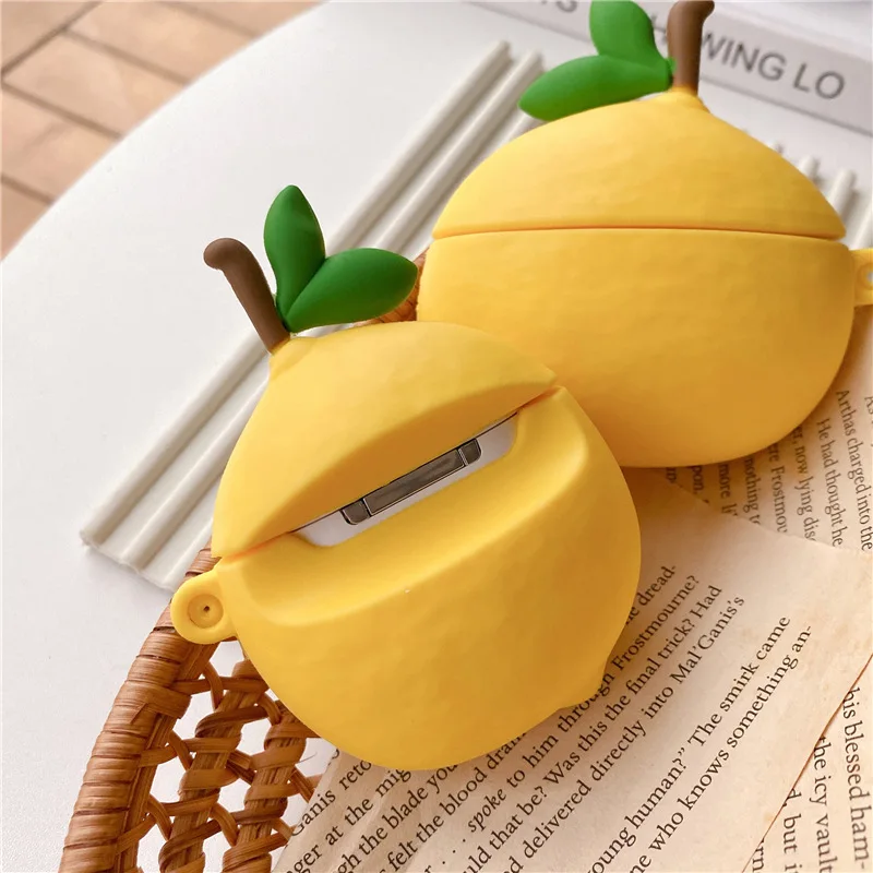 

3D Cute Yellow Lemon Headphone Case Cartoon Fruit Silicone Protection Earphone Cover For Apple Airpods 1 2 Pro Wireless Headset