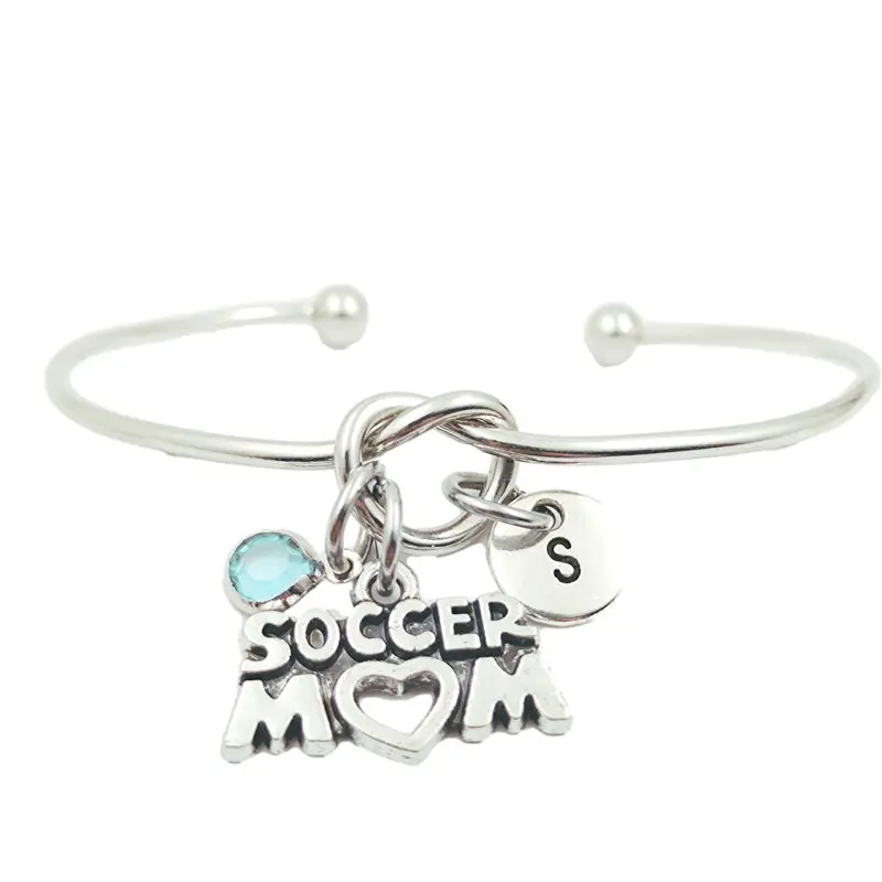 

Soccer Mom Creative Initial Letter Monogram Birthstone Adjustable Bracelet Fashion Jewelry Women Gift Pendant