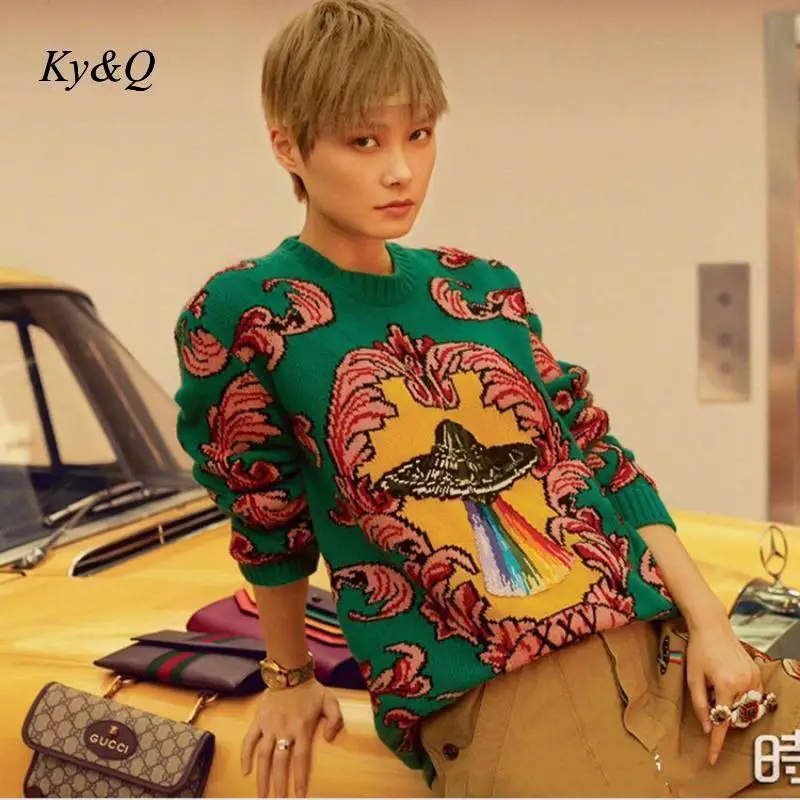 Fashion 2019 Winter UFO Embroidery Print Pullover Loose Lazy Chic Top Sweater Clothes Brand Designer Women Christmas Jumper | Женская