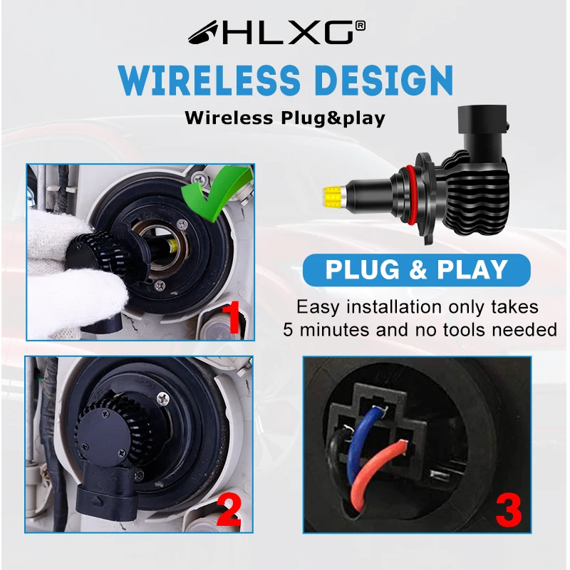 Hlxg H11 светодиодный лампы H1 H7 H8 H9 9012 HIR2 9005 9006 HB3 HB4 авто фары безвентиляторный
