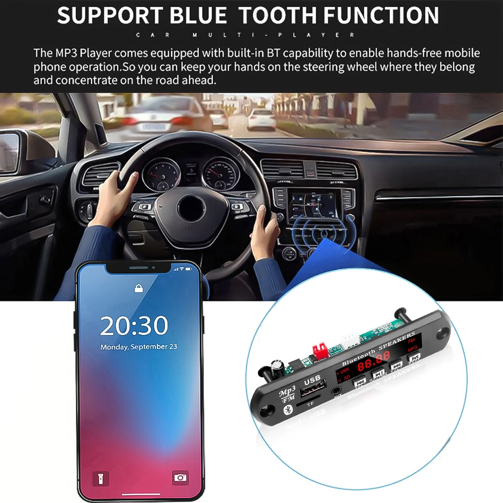 MP3 плеер с функцией громкой связи декодер плата 5 В 12 Bluetooth 0 автомобильный FM