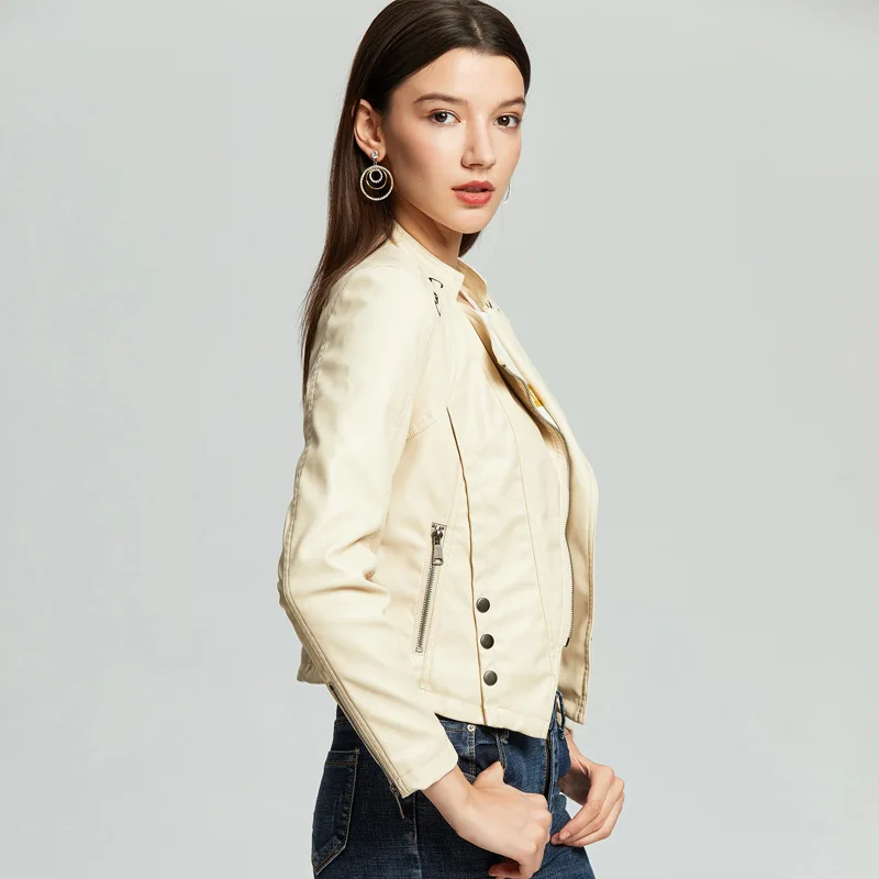 

Autumn Fashion Biker Moto Winter Women Leather Coat Female Rivet Leather Jacket Women's Outerwear Female Jacket 6603