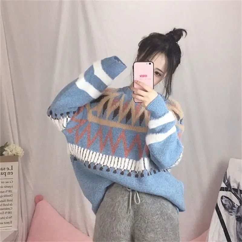 Женские осенние зимние корейские свитера с длинным рукавом Harajuku толстые